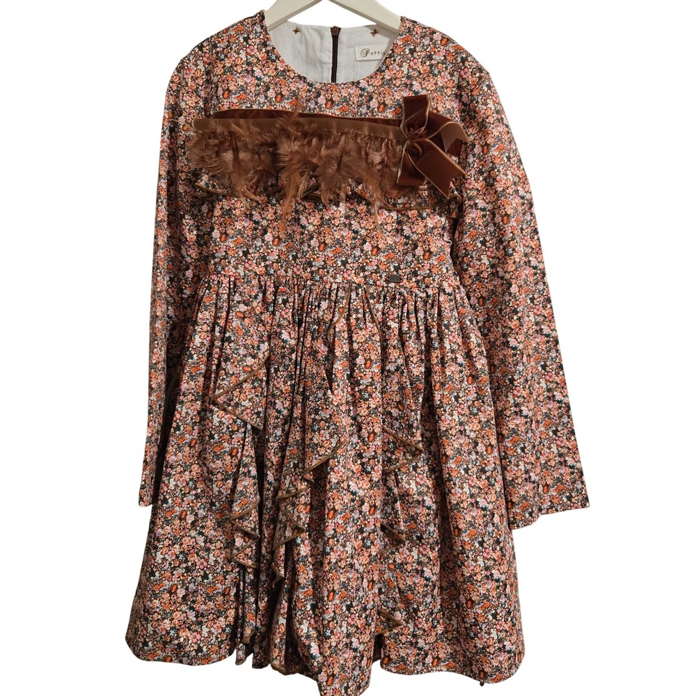 Pettigirl Girls Floral Dress Feather Ribbon Bow Long Sleeve Party Occasion‎